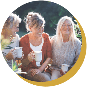 Three women enjoying coffee